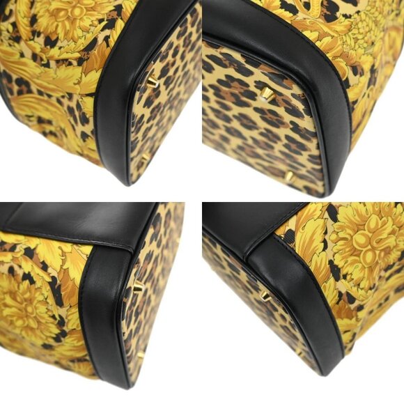 GIANNI VERSACE Logo Sun Vanity Hand Bag PVC Leather Black Gold - Picture 8 of 16